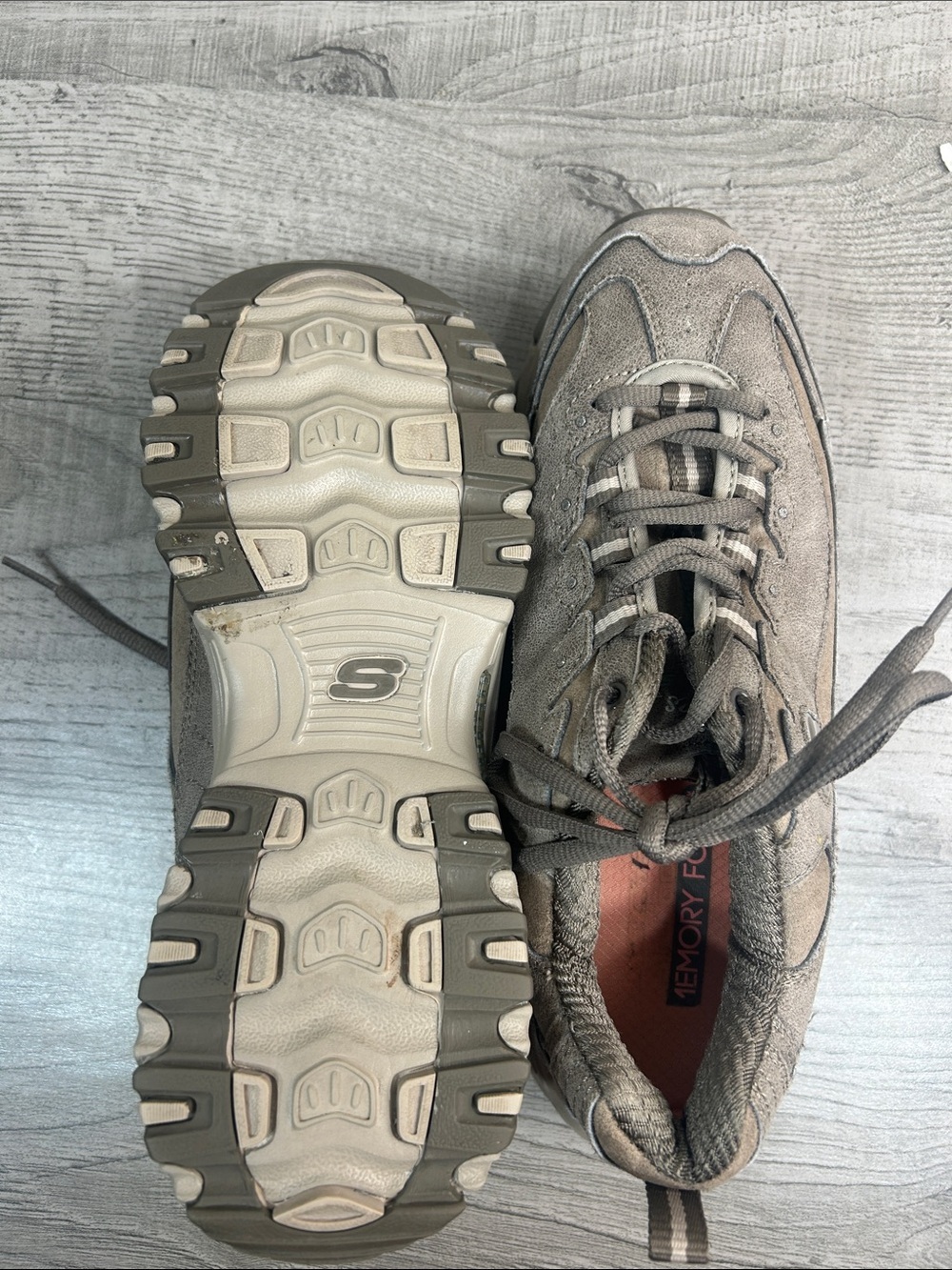 Skechers Taupe Brown Suede Mesh Lace-Up Walking Sneakers Women’s Size 10 - Picture 11 of 13